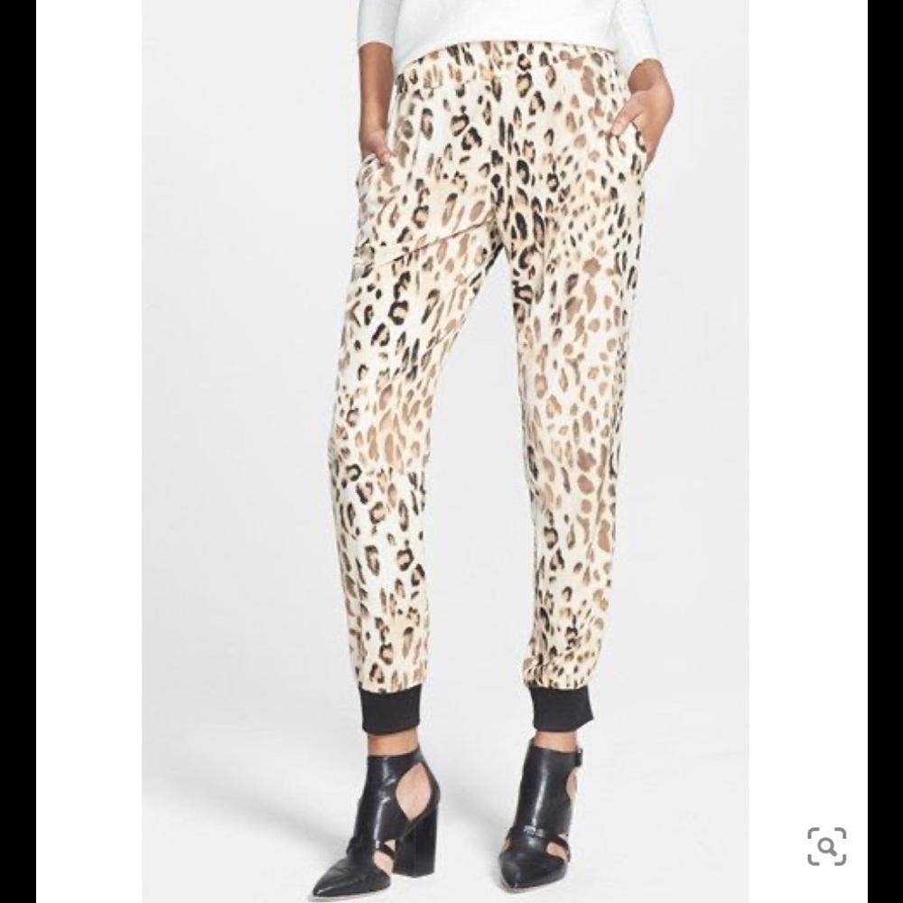 WAYF Large Leopard Print  Pull Up Track pants SZ L